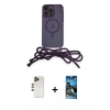 MARSİLYAN™- iPhone 12 Pro Max Kılıf Eksen Özel Seri - Siyah 34D Izgaralı Cam + Shine Kamera Lens - GD