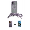 MARSİLYAN™- iPhone 12 Pro Max Kılıf Eksen Özel Seri - Siyah 34D Izgaralı Cam + Neon Fosforlu Kamera Lens - SI