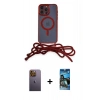 MARSİLYAN™- iPhone 12 Pro Max Kılıf Eksen Özel Seri - Siyah 34D Izgaralı Cam + Neon Fosforlu Kamera Lens - SI
