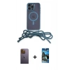MARSİLYAN™- iPhone 12 Pro Max Kılıf Eksen Özel Seri - Siyah 34D Izgaralı Cam + Neon Fosforlu Kamera Lens - SI