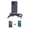 MARSİLYAN™- iPhone 12 Pro Max Kılıf Eksen Özel Seri - Siyah 34D Izgaralı Cam + Neon Fosforlu Kamera Lens - SI