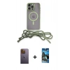 MARSİLYAN™- iPhone 12 Pro Max Kılıf Eksen Özel Seri - Siyah 34D Izgaralı Cam + Neon Fosforlu Kamera Lens - SI