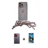 MARSİLYAN™- iPhone 12 Pro Max Kılıf Eksen Özel Seri - Siyah 34D Izgaralı Cam + Neon Fosforlu Kamera Lens - TU
