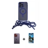 MARSİLYAN™- iPhone 12 Pro Max Kılıf Eksen Özel Seri - Siyah 34D Izgaralı Cam + Neon Fosforlu Kamera Lens - TU