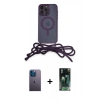 MARSİLYAN™- iPhone 12 Pro Max Kılıf Eksen Özel Seri - Siyah 360 Mat Full Body Arka Koruyucu + Neon Fosforlu Kamera Lens - MI