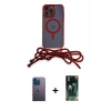 MARSİLYAN™- iPhone 12 Pro Max Kılıf Eksen Özel Seri - Siyah 360 Mat Full Body Arka Koruyucu + Neon Fosforlu Kamera Lens - MI