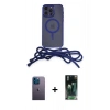 MARSİLYAN™- iPhone 12 Pro Max Kılıf Eksen Özel Seri - Siyah 360 Mat Full Body Arka Koruyucu + Neon Fosforlu Kamera Lens - MI