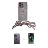 MARSİLYAN™- iPhone 12 Pro Max Kılıf Eksen Özel Seri - Siyah 360 Mat Full Body Arka Koruyucu + Neon Fosforlu Kamera Lens - BZ
