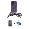 MARSİLYAN™- iPhone 12 Pro Max Kılıf Eksen Özel Seri - Siyah 3D Antistatik Cam Ekran Koruyucu + Neon Fosforlu Kamera Lens - SI