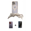MARSİLYAN™- iPhone 12 Pro Max Kılıf Eksen Özel Seri - Siyah 3D Antistatik Hayalet Cam Ekran Koruyucu + Neon Fosforlu Kamera Lens - TU