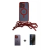 MARSİLYAN™- iPhone 12 Pro Max Kılıf Eksen Özel Seri - Siyah 3D Antistatik Hayalet Cam Ekran Koruyucu + Neon Fosforlu Kamera Lens - TU