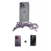 MARSİLYAN™- iPhone 12 Pro Max Kılıf Eksen Özel Seri - Siyah 3D Antistatik Hayalet Cam Ekran Koruyucu + Neon Fosforlu Kamera Lens - TU