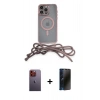 MARSİLYAN™- iPhone 12 Pro Max Kılıf Eksen Özel Seri - Siyah 3D Antistatik Hayalet Cam Ekran Koruyucu + Neon Fosforlu Kamera Lens - TU