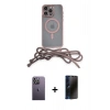 MARSİLYAN™- iPhone 12 Pro Max Kılıf Eksen Özel Seri - Siyah 3D Antistatik Hayalet Cam Ekran Koruyucu + Neon Fosforlu Kamera Lens - BZ