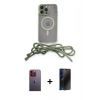 MARSİLYAN™- iPhone 12 Pro Max Kılıf Eksen Özel Seri - Siyah 3D Antistatik Hayalet Cam Ekran Koruyucu + Neon Fosforlu Kamera Lens - TU