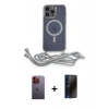 MARSİLYAN™- iPhone 12 Pro Max Kılıf Eksen Özel Seri - Siyah 3D Antistatik Hayalet Cam Ekran Koruyucu + Neon Fosforlu Kamera Lens - TU