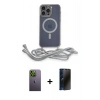 MARSİLYAN™- iPhone 12 Pro Max Kılıf Eksen Özel Seri - Siyah 3D Antistatik Hayalet Cam Ekran Koruyucu + Neon Fosforlu Kamera Lens - YL