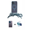 MARSİLYAN™- iPhone 12 Pro Max Kılıf Eksen Özel Seri - Siyah 3D Antistatik Seramik Nano Ekran Koruyucu + Neon Fosforlu Kamera Lens - MI