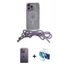 MARSİLYAN™- iPhone 12 Pro Max Kılıf Eksen Özel Seri - Siyah 3D Antistatik Seramik Nano Ekran Koruyucu + Neon Fosforlu Kamera Lens - BZ