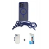 MARSİLYAN™- iPhone 12 Pro Max Kılıf Eksen Özel Seri - Siyah 5D Eko Cam Ekran Koruyucu + Lacivert Shine Kamera Lens