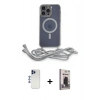 MARSİLYAN™- iPhone 12 Pro Max Kılıf Eksen Özel Seri - Siyah Bilvis Hayalet Cam Ekran Koruyucu + Lacivert Shine Kamera Lens