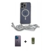 MARSİLYAN™- iPhone 12 Pro Max Kılıf Eksen Özel Seri - Siyah Joko Magic 5D Hayalet Cam + Mavi Neon Fosforlu Kamera Lens