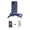 MARSİLYAN™- iPhone 12 Pro Max Kılıf Eksen Özel Seri - Siyah Mat Seramik Nano Ekran Koruyucu + Neon Fosforlu Kamera Lens - TU