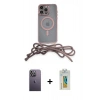MARSİLYAN™- iPhone 12 Pro Max Kılıf Eksen Özel Seri - Siyah Polymer Nano Ekran Koruyucu + Neon Fosforlu Kamera Lens - BZ
