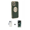 MARSİLYAN™- iPhone 12 Pro Max Kılıf İz Form Serisi - Şeffaf 360 Full Body Arka Koruyucu + Lacivert Shine Kamera Lens