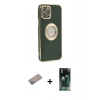 MARSİLYAN™- iPhone 12 Pro Max Kılıf İz Form Serisi - Şeffaf 360 Full Body Arka Koruyucu + Sierra Blue Shine Kamera Lens Koruma Cam