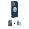 MARSİLYAN™- iPhone 12 Pro Max Kılıf İz Form Serisi - Şeffaf Royal Nano Ekran Koruyucu + Neon Fosforlu Kamera Lens - MI