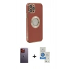 MARSİLYAN™- iPhone 12 Pro Max Kılıf İz Form Serisi - Şeffaf Royal Nano Ekran Koruyucu + Neon Fosforlu Kamera Lens - TU