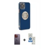 MARSİLYAN™- iPhone 12 Pro Max Kılıf İz Form Serisi - Şeffaf Royal Nano Ekran Koruyucu + Neon Fosforlu Kamera Lens - TU