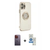 MARSİLYAN™- iPhone 12 Pro Max Kılıf İz Form Serisi - Şeffaf Royal Nano Ekran Koruyucu + Neon Fosforlu Kamera Lens - TU