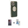 MARSİLYAN™- iPhone 12 Pro Max Kılıf İz Form Serisi - Şeffaf Royal Nano Ekran Koruyucu + Neon Fosforlu Kamera Lens - TU