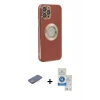 MARSİLYAN™- iPhone 12 Pro Max Kılıf İz Form Serisi - Şeffaf Royal Nano Ekran Koruyucu + Pembe Renkli Kamera Lens Koruma Cam