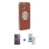 MARSİLYAN™- iPhone 12 Pro Max Kılıf İz Form Serisi - Şeffaf Royal Nano Ekran Koruyucu + Neon Fosforlu Kamera Lens - SI