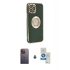 MARSİLYAN™- iPhone 12 Pro Max Kılıf İz Form Serisi - Şeffaf Royal Nano Ekran Koruyucu + Neon Fosforlu Kamera Lens - SI