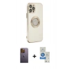 MARSİLYAN™- iPhone 12 Pro Max Kılıf İz Form Serisi - Şeffaf Royal Nano Ekran Koruyucu + Neon Fosforlu Kamera Lens - SI