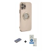 MARSİLYAN™- iPhone 12 Pro Max Kılıf İz Form Serisi - Şeffaf Royal Nano Ekran Koruyucu + Sarı Renkli Kamera Lens Koruma Cam