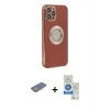 MARSİLYAN™- iPhone 12 Pro Max Kılıf İz Form Serisi - Şeffaf Royal Nano Ekran Koruyucu + Sarı Renkli Kamera Lens Koruma Cam