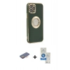 MARSİLYAN™- iPhone 12 Pro Max Kılıf İz Form Serisi - Şeffaf Royal Nano Ekran Koruyucu + Turuncu Renkli Kamera Lens Koruma Cam