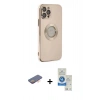 MARSİLYAN™- iPhone 12 Pro Max Kılıf İz Form Serisi - Şeffaf Royal Nano Ekran Koruyucu + Turuncu Renkli Kamera Lens Koruma Cam