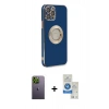 MARSİLYAN™- iPhone 12 Pro Max Kılıf İz Form Serisi - Şeffaf Royal Nano Ekran Koruyucu + Neon Fosforlu Kamera Lens - YL