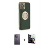 MARSİLYAN™- iPhone 12 Pro Max Kılıf İz Form Serisi - Şeffaf Temperli Cam Ekran Koruyucu + Neon Fosforlu Kamera Lens - BZ