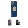 MARSİLYAN™- iPhone 12 Pro Max Kılıf İz Form Serisi - Şeffaf Temperli Cam Ekran Koruyucu + Neon Fosforlu Kamera Lens - BZ