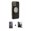 MARSİLYAN™- iPhone 12 Pro Max Kılıf İz Form Serisi - Şeffaf Temperli Cam Ekran Koruyucu + Neon Fosforlu Kamera Lens - BZ