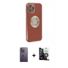 MARSİLYAN™- iPhone 12 Pro Max Kılıf İz Form Serisi - Şeffaf Temperli Cam Ekran Koruyucu + Neon Fosforlu Kamera Lens - BZ