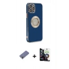 MARSİLYAN™- iPhone 12 Pro Max Kılıf İz Form Serisi - Şeffaf Temperli Cam Ekran Koruyucu + Metal Kamera Lens Koruma Cam - GD