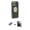 MARSİLYAN™- iPhone 12 Pro Max Kılıf İz Form Serisi - Şeffaf Temperli Cam Ekran Koruyucu + Metal Kamera Lens Koruma Cam - GD